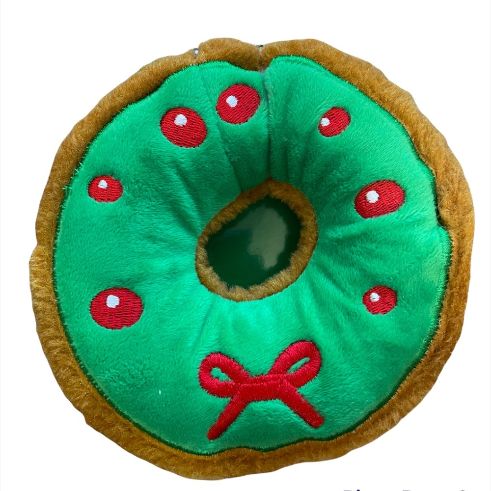 Spot Holiday Toy Green Festive Tasty Donut 5" Full Body Squeaker Dog Ethical Pet